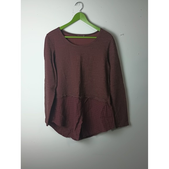 cut loose Tops - Cut Loose Womens Burgundy Lagenlook Mixed Media Linen Hem Top Size M 0227876